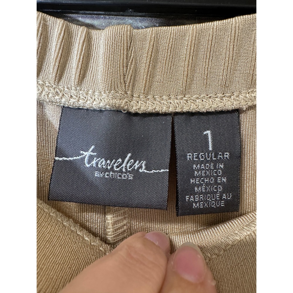 Chico's Travelers Tan Beige Gold Ribbed Straight Leg Pull On Pants 1 Medium 8 - Picture 5 of 7